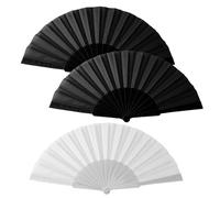 3 Pcs Solid-colored Hand Fan Folding,Plain-colored Folding Hand Fan,Plastic Flat Hands Fans Paper,for Wedding, Party, Dance Performance, Role Play, Home Decor,Gift Giving(Black and White)
