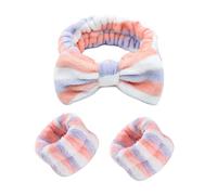 3 PCS Spa Headband Wrist Washband Wash Set, make up Headband, Soft Elastic Hair Band, Coral velvet Headband, Portable Waterproof Wrist Band, Face Wash Wrist Band, Butterfly Tie Hair Band