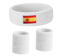 3 PCS Spain Headband With Maple Patch For Man Woman,Spanish Flag Towel Sweatband,Elastic Soft Head Band Sweat Bandana For Sport Travel Running Working Out(White)