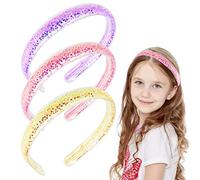 3 PCS Sparkly Headbands for Girls, Sparkly Confetti Headband with Teeth for Kids, Cute Rainbow Pink Purple Blue Hard Head Bands, Little Girl Hair Accessories