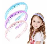 3 PCS Sparkly Headbands for Girls, Sparkly Confetti Headband with Teeth for Kids, Cute Rainbow Pink Purple Blue Hard Head Bands, Little Girl Hair Accessories(Blue Color Purple)