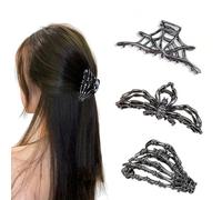 3 Pcs Spider Web Skeleton Hand Skull Spider Hair Claw Clips, Metal Large Medium Size for Thick Thin Hair, for Halloween Headband Barrette for styling Hair Accessories and Party Gift(Black Gun)