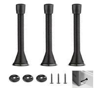 3 Pcs Spring Door Stops Black, Floor Screw in Door Stop, Metal Spring Doorstop Wall Mounted with Rubber Tip, 83mm Long Door Springs Universal Fit for Home & Office, Protects Walls from Door Knocks