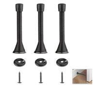 3 Pcs Spring Door Stops, Metal Spring Door Stoppers, Spring Doorstop Wall Mounted with Rubber Tip, 83mm Long Door Springs Universal Fit for Home & Office, Protects Walls from Door Knocks (Black)