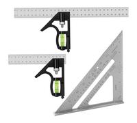 3 Pcs Square Carpentry Metal Set, 150mm + 300mm+7 Inch Multifunctional Right Angle Ruler Set, Adjustable Combination Try Square Tool with Bubble Level for Woodworking Engineers Carpenter
