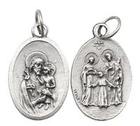 3 Pcs St Joseph Holy Family Double-Sided Medal Pendants, Zinc Alloy Oval | Silver Tone Devotional Charms for DIY Jewelry Making, Catholic Faith Accessory for Prayer & Religious Gift