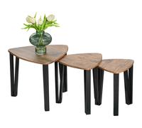 3 PCs Stackable Coffee Table Set Accent Furniture MDF Steel Frame Walnut