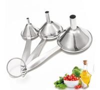 3 Pcs Stainless Steel Funnel, 3 Different Sizes Small Funnels With Long Handle for Filling Small Bottles, Food Grade Mini Metal Funnel for Transferring Oil Liquid, Easy To Clean