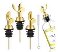 3 Pcs Stainless Steel Liquor Pour Spouts with Auto Flip Feature - Self Closing Olive Oil Dispenser, Wine Alcohol Pourer - Universal Fit for Whisky, Vodka, Syrup Bottles (Gold-3 Pcs)