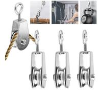 3 Pcs Stainless Steel Pulley Wheel, Heavy Duty Single Pulley, M25 Pulley Block, 360 Degrees Swivel Pulley, Load Capacity 30kg, Pulley System, Stainless Steel Rope Pulley, for Washing Line, Gym, Crane