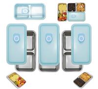 3 Pcs Stainless Steel Snack Containers with Lids, Reusable Double Compartment Grab and Go Snack Containers, Dishwasher-Safe Divided Metal Snackle Pack Containers for Travel, Camping, or Meal Prep