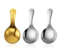 3 PCS Stainless Steel Teaspoons, Gold Short Handle Spoons, Silver 3.94Inch Mini Canister Scoops for Condiments, Desserts, Honey, Coffee, Tea, Salt, Jam, Mustard and Ice Cream