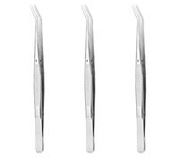 3 Pcs Stainless Steel Tweezers - Precision Curved Serrated Tip, Bent Tip Tweezers for Crafting, Sewing, Kitchen, Garden, Pet, Daily Use