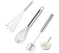 3 Pcs Stainless Steel Whisk Set, Hand Whisk, Small Metal Whisks, 8, 10-Inch Kitchen Tools for Cooking, Blending, Beating, and Stirring - Silver