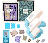 3 Pcs Stamp Punch, 1.5"x1.25" Large Rectangle Postage Stamps Punch, 1"x0.8" Medium Stamp Cutter, 0.6"x0.5" Mini Stamps Puncher, Craft Lever Junk Journal Paper Punches for Crafting DIY Scrapbooking