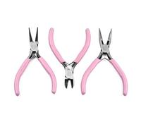 3 pcs Steel Pliers Set Side Cutter/Round Nose/Needle Nose Pliers with Plastic Handles Small Wire Cutter Tools for Jewelry Repair Crafts Wire Wrapping Cutting, Pearl Pink