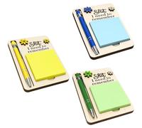 3 Pcs Sticky Note Holder Set with Shit I Need to Remember Slogan, Wooden Desk Organizer for Memos and Pens, Includes Notes and Ballpoint Pens, 6.3 x 4.4 in Funny Gift for Coworkers and Nurses