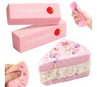 3 PCS Strawberry Butter Squishy, Butter and Cheese Squishy Desktop Decorations for Office Workers and Students, Two Strawberry Butter Items and One Pink Butter Item, Soft Hand Object for Daily Focus