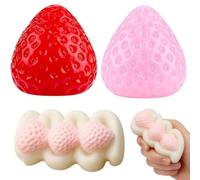 3 PCS Strawberry Squishy, SquishyStrawberry Desk Ornament with Cream Stick, Focus Decor for Office, Red and Pink Desktop Display, Soft Hand Object for Daily Use