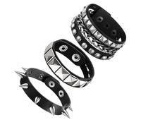 3 Pcs Studded Bracelet, Adjustable Wrap Punk Rock Wrist, Emo Bracelet Set for Men Women, Vintage Gothic Style Accessories, Halloween Party Favors