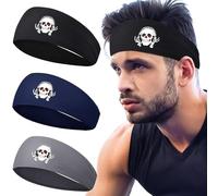 3 Pcs Sweat Bands Headbands for Men Skull Sports Workout Headband Head Sweat Bands for Men Skeleton Sweatbands Cooling Head Band Mens Elastic Hairband for Running Hiphop Skateboard Athletic Gym Gifts