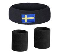 3 PCS Sweden Headband with Maple Patch for Man Woman,Swedish Flag Towel Sweatband,Elastic Soft Head Band Sweat Bandana for Sport Travel Running Working Out(Black)