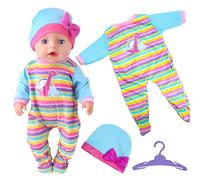 3 Pcs Sweet Doll Clothes for 14 Inch 16 Inch 17 Inch 18 Inch, Baby Doll Clothes Colourful Dinosaurs Thematic Includes Bib trousers Hat Hanger Doll Outfits Compatible with New Born Baby 35-45 cm Doll