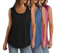 3 Pcs Tank Tops for Women Plus Size Scoop Neck Summer Sleeveless Tops Loose Fit Solid Color Casual Basic Vests Lightweight Athletic Sport T-Shirt Tunic Blouse Curvy Hem(S-5XL)