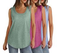 3 Pcs Tank Tops for Women Plus Size Scoop Neck Summer Sleeveless Tops Loose Fit Solid Color Casual Basic Vests Lightweight Athletic Sport T-Shirt Tunic Blouse Curvy Hem(S-5XL)