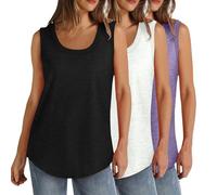 3 Pcs Tank Tops for Women Plus Size Scoop Neck Summer Sleeveless Tops Loose Fit Solid Color Casual Basic Vests Lightweight Athletic Sport T-Shirt Tunic Blouse Curvy Hem(S-5XL)