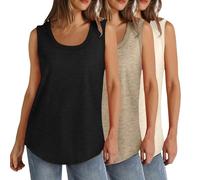 3 Pcs Tank Tops for Women Plus Size Scoop Neck Summer Sleeveless Tops Loose Fit Solid Color Casual Basic Vests Lightweight Athletic Sport T-Shirt Tunic Blouse Curvy Hem(S-5XL)