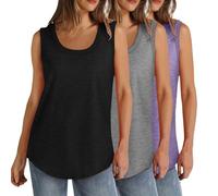 3 Pcs Tank Tops for Women Plus Size Scoop Neck Summer Sleeveless Tops Loose Fit Solid Color Casual Basic Vests Lightweight Athletic Sport T-Shirt Tunic Blouse Curvy Hem(S-5XL)