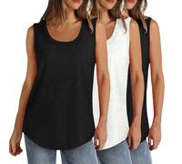 3 Pcs Tank Tops for Women Plus Size Scoop Neck Summer Sleeveless Tops Loose Fit Solid Color Casual Basic Vests Lightweight Athletic Sport T-Shirt Tunic Blouse Curvy Hem(S-5XL)