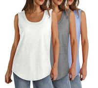 3 Pcs Tank Tops for Women Plus Size Scoop Neck Summer Sleeveless Tops Loose Fit Solid Color Casual Basic Vests Lightweight Athletic Sport T-Shirt Tunic Blouse Curvy Hem(S-5XL)