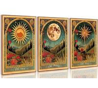3 Pcs Tarot Canvas Wall Art Sun Moon and Star Mystical Astrology Celestial Paintings Pictures Wall Decor Poster Print Artwork for Bedroom Living Room Dorm Home Decoration Unframed