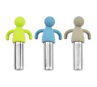 3 Pcs Tea Infuser, Reusable Loose Leaf Tea Strainer Durable Fine Mesh Stainless Steel Filter Cute Silicone Human-Shaped Diffusers for Easy Brewing Steeping in Teapots Cups Mugs (Grey Green Blue)