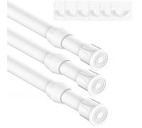3 Pcs Telescopic Curtain Pole Clamp Rod No Drilling Extendable Curtain Pole for Wardrobe Kitchen Wardrobe White 31-50cm (Diameter 13mm)