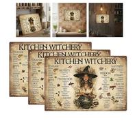 3 Pcs The Kitchen Witch’s Guide Sign - Vintage Metal Tin Sign Herbal Knowledge Wall Decor for Kitchen & Pantry | Witchcraft Gifts for Women, Witches Herb Guide Recipes for Rituals & Magic (30x20 cm)