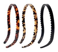 3 Pcs Thin Non Slip Hair Bands for Women, 0.3 cm Acetate Headbands, Comfortable Eyewear Friendly Tortoise Black Set