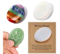 3 Pcs Thumb Care Stones Green Aventurine Chakra Striped Opalite Anxiety Palm Stone Crystal Hand Carved Healing Stones with 3 Kraft Cards Earthing Soothing Stones for Fear of Relief