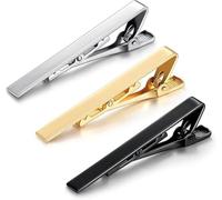 3 Pcs Tie Clip for Men, Square Edges Tie Tack Pin Suit Accessories for Men Black Silver Gold Tie Pins for Wedding, Business, Party, Meeting