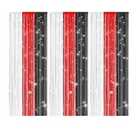 3 Pcs Tinsel Party Streamers, Red Black And White Foil Fringe Curtains Metallic Streamers Foil Fringe Curtain Backdrop for Birthday Party Decorations
