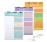 3 Pcs To Do List Notebook, A5 Daily Planner Notepad, To Do List Pad with 3 Gold Pen Clips, Undated Daily Study Planner, Writing Pad Checklist for Work, Study, Personal Organized, School, Home, Office