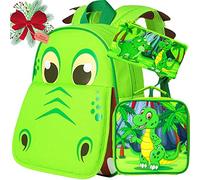 3 PCS Toddler Backpack and Lunch Bag, 12'' Dinosaur Preschool Bag Set for Boys
