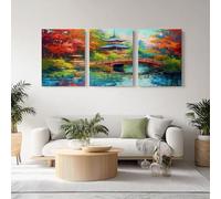 3 Pcs Traditional Architecture Canvas Wall Art, Anime Japanese Bridge Poster Prints Painting, 20x30cmx3 Artwork Wall Decor for Living Room Bedroom Hallway, Frameless Design