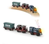 3 Pcs Train Toy Set for Wooden Track - Magnetic Retro Battery Operated Train for Wooden Track Light Up Electric Toys for 3 4 5+ Years Old Toddlers Kids Boy Girl Birthday Christmas Halloween