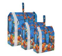 3 PCs Transparent PVC Packing Cubes, Shoes Travel Organizers, Waterproof Check Oxford Clothes Toiletry Storage Bag Print Clownfish Fishes Corals Reef Colorful Undersea Life