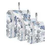 3 PCs Transparent PVC Packing Cubes, Shoes Travel Organizers, Waterproof Check Oxford Clothes Toiletry Storage Bag Print Blue Sea Turtle Corals Undersea Life Watercolor