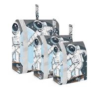 3 PCs Transparent PVC Packing Cubes, Shoes Travel Organizers, Waterproof Check Oxford Clothes Toiletry Storage Bag Print Astronaut Rides on Skateboard Through the Space