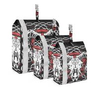3 PCs Transparent PVC Packing Cubes, Shoes Travel Organizers, Waterproof Check Oxford Clothes Toiletry Storage Bag Print Devil Bull Skull Demon Red Black White
